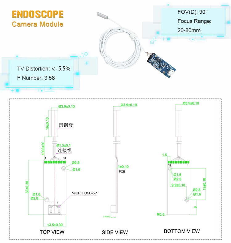 3.9mm USB 의료용 내시경 카메라 모듈