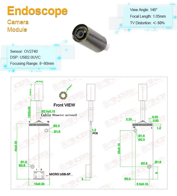 ניתוח היתכנות של מודול מצלמת אנדוסקופ 1MP 6 מ'מ עבור מוצרים מתקדמים דמויי Cellvizio